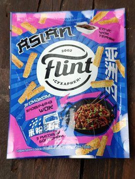 Сухарики пшеничні зі смаком "Яловичина WOK"з соусом "WOK Теріякі" ТМ Flint 60г(&plusmn;15г) фото