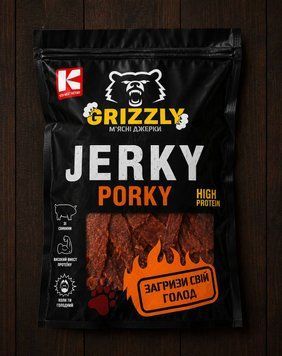 М'ясні джерки "JERKY PORKY" свинина (0,800) ТМ GRIZZLY(Грізлі) ( газ.уп) фото