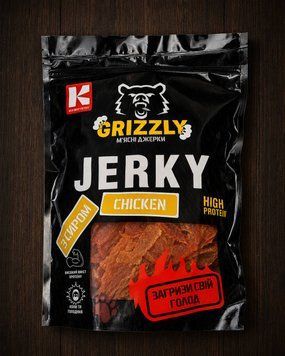 М'ясні джерки "JERKY CHICKEN зі смаком сиру" (0,800) ТМ GRIZZLY(Грізлі)( газ.уп) фото