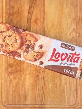Здобне печиво Ловіта  з кусочками темної глазурі  150г Рошен DARK COCOA