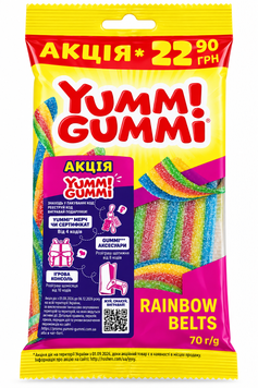 Желейні Цукерки" Юммі Гуммі" RAINBOW BELTS 70 г РОШЕН
